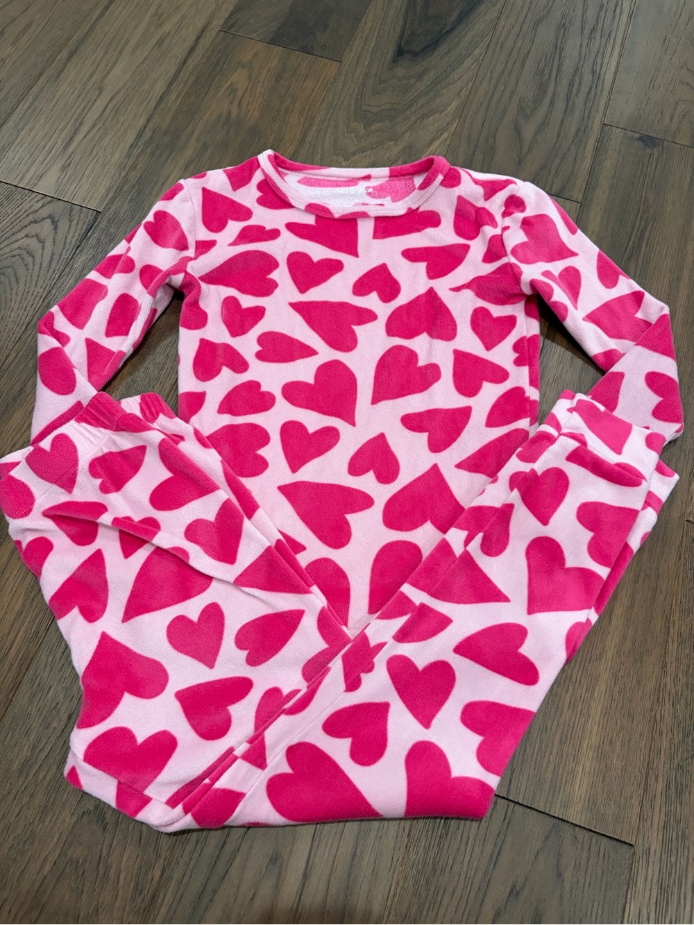 Cat & Jack Pink Heart Plush Fleece Pajama Set Girls Size 10